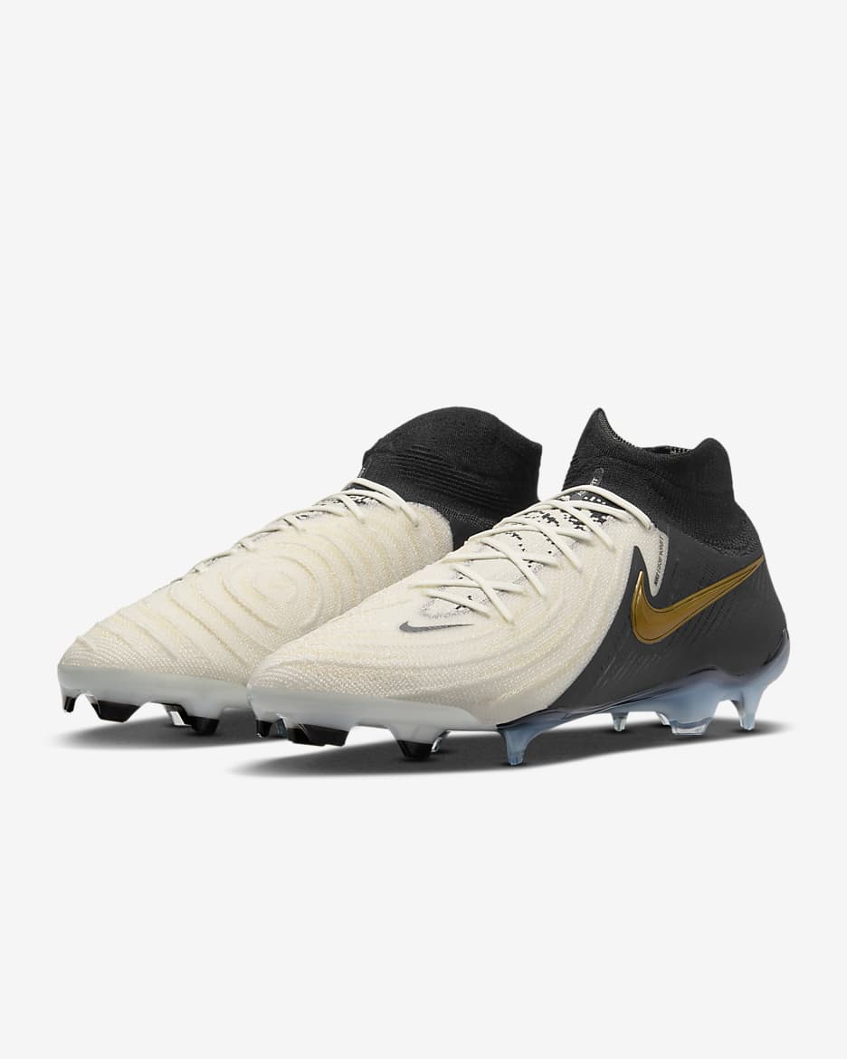 Nike Phantom Luna 2 Elite FG High-Top Soccer Cleats - White/Metallic Gold Coin/Black