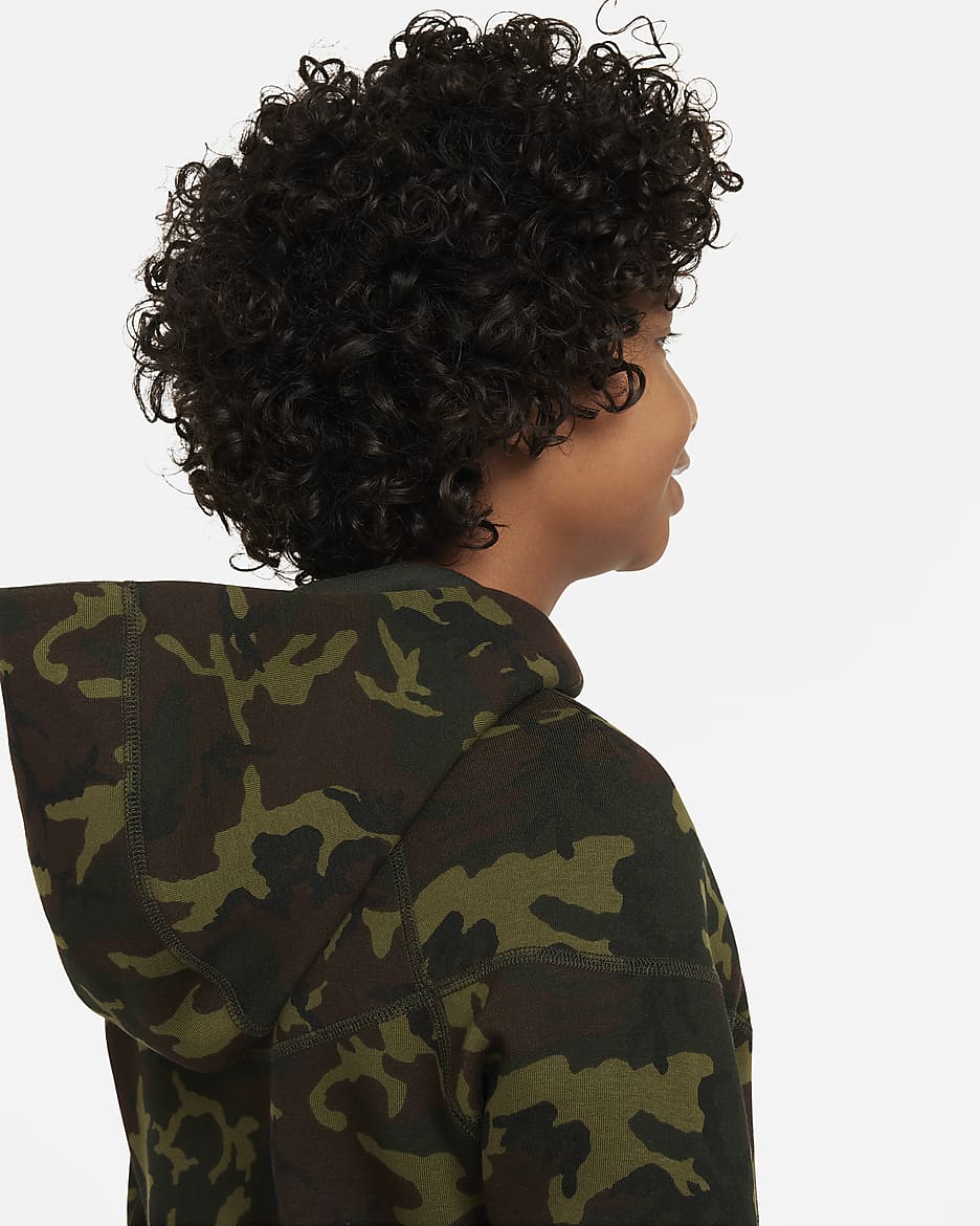 Sweat à capuche et zip motif camouflage Nike Tech Fleece pour ado (garçon) - Noir/Sequoia/Noir