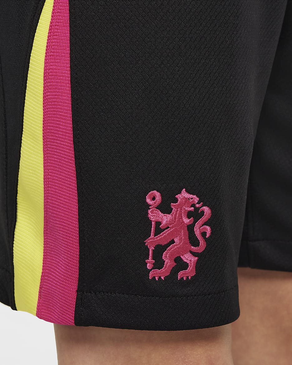 Spodenki piłkarskie dla dużych dzieci Nike Dri-FIT Chelsea F.C. Stadium 2024/25 (wersja trzecia) – replika - Czerń/Opti Yellow/Pink Prime