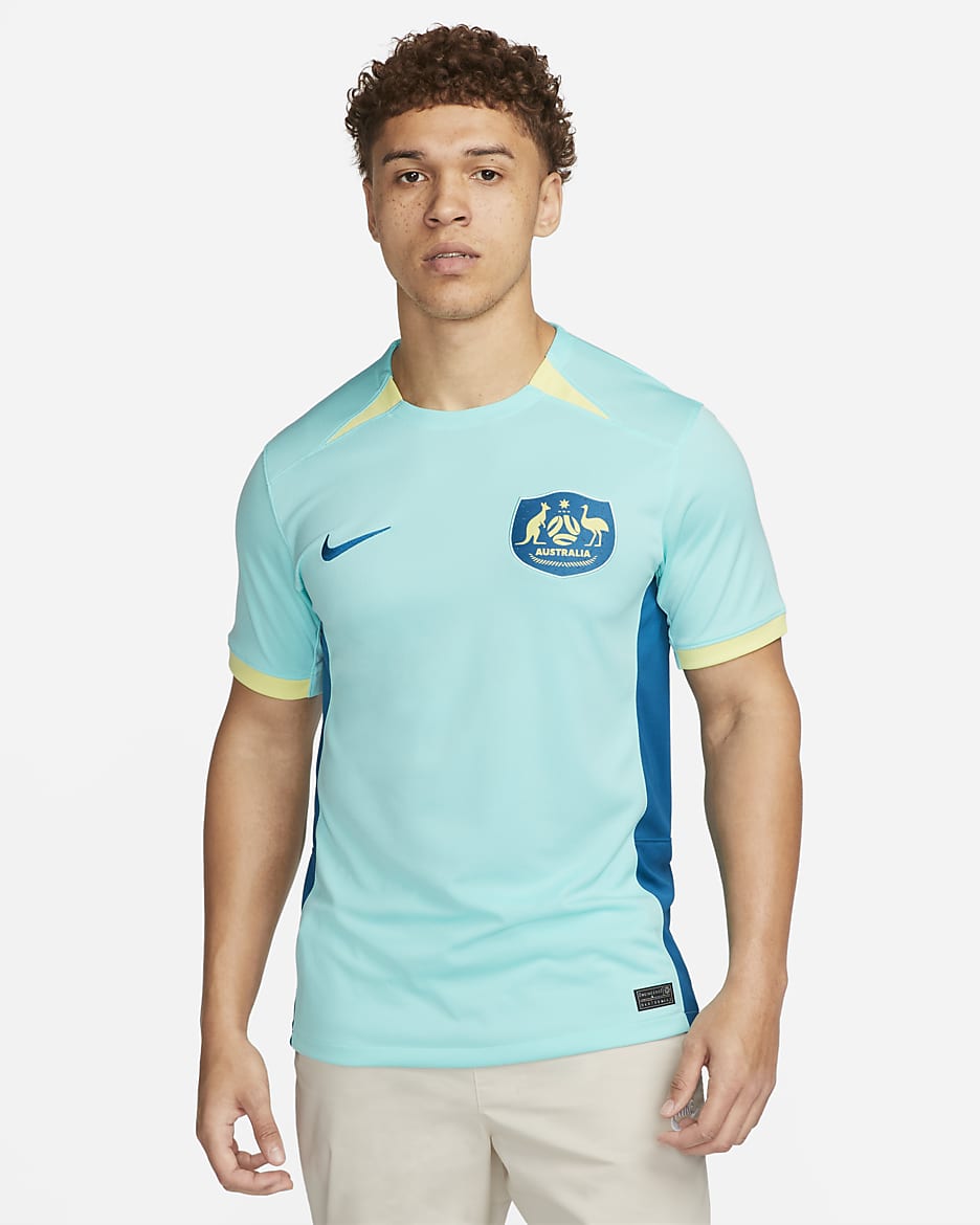 Australia 2023 Stadium Away Men's Nike Dri-FIT Football Shirt - Hyper Turquoise/Green Abyss/Light Citron/Green Abyss