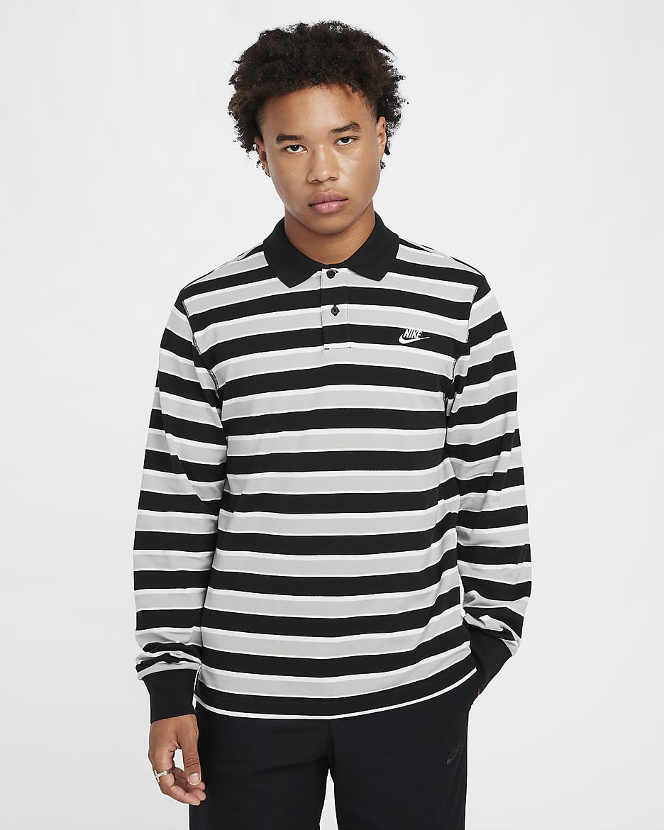 Polo de manga larga a rayas para hombre Nike Club - Negro/Blanco/Gris humo claro/Blanco