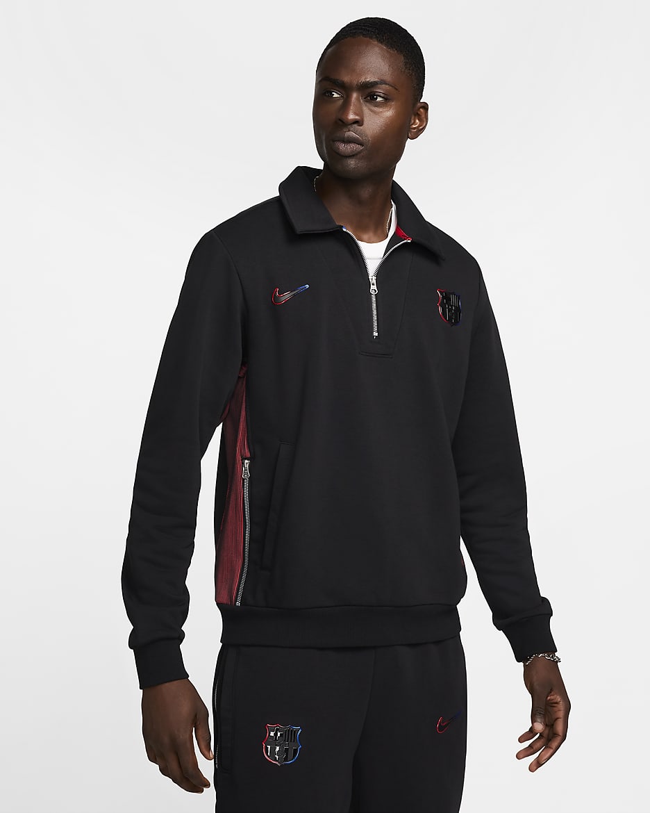 Sudadera de fútbol Nike Dri-FIT entallados de cierre de 1/4 del FC Barcelona visitante Standard Issue para hombre  - Negro/Negro