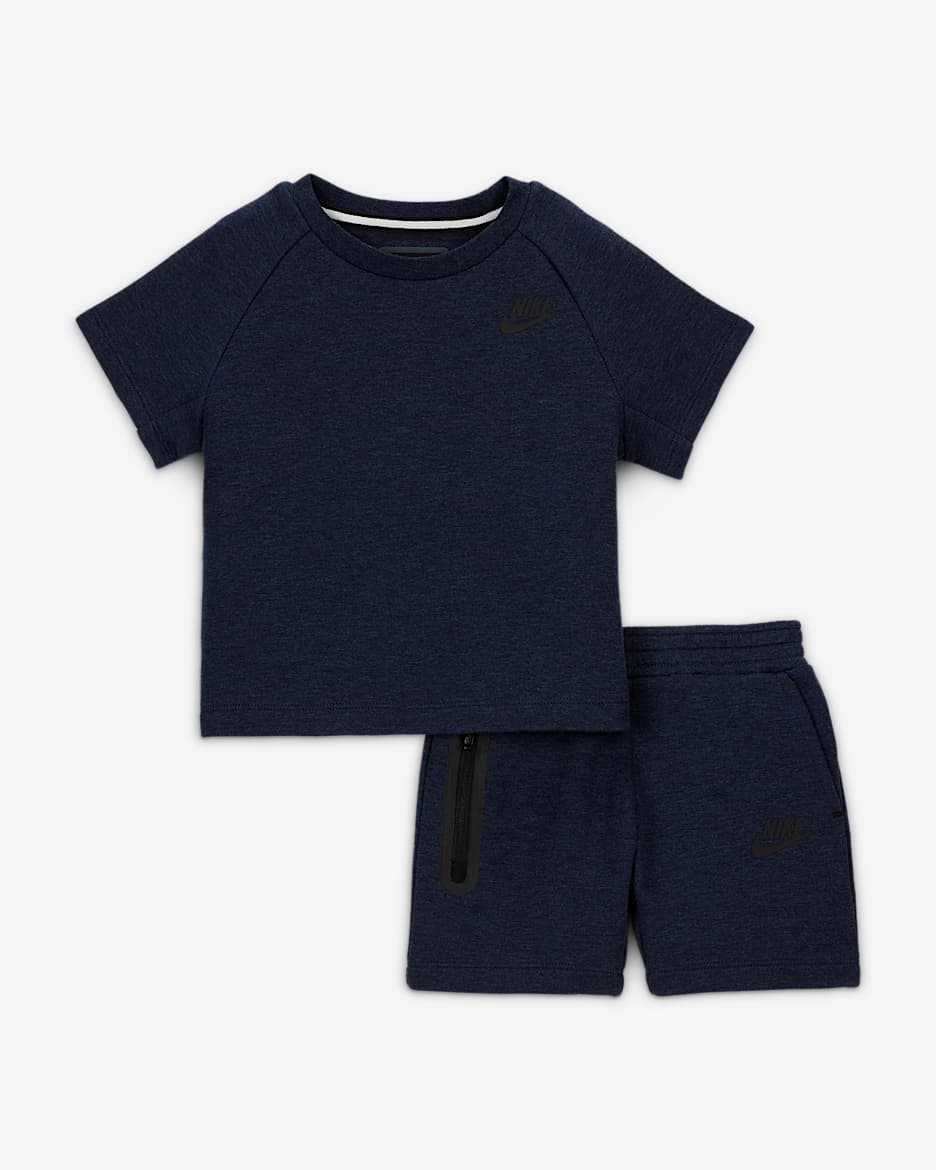 Nike Tech Fleece Baby Tee and Shorts Set - Obsidian Heather
