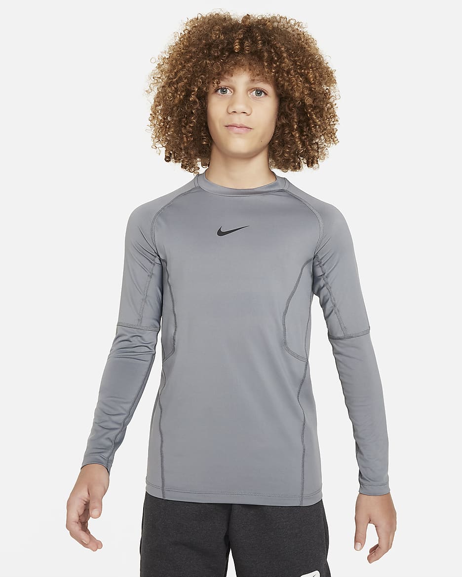 Playera de manga larga Dri-FIT para niño talla grande Nike Pro - Gris humo/Negro