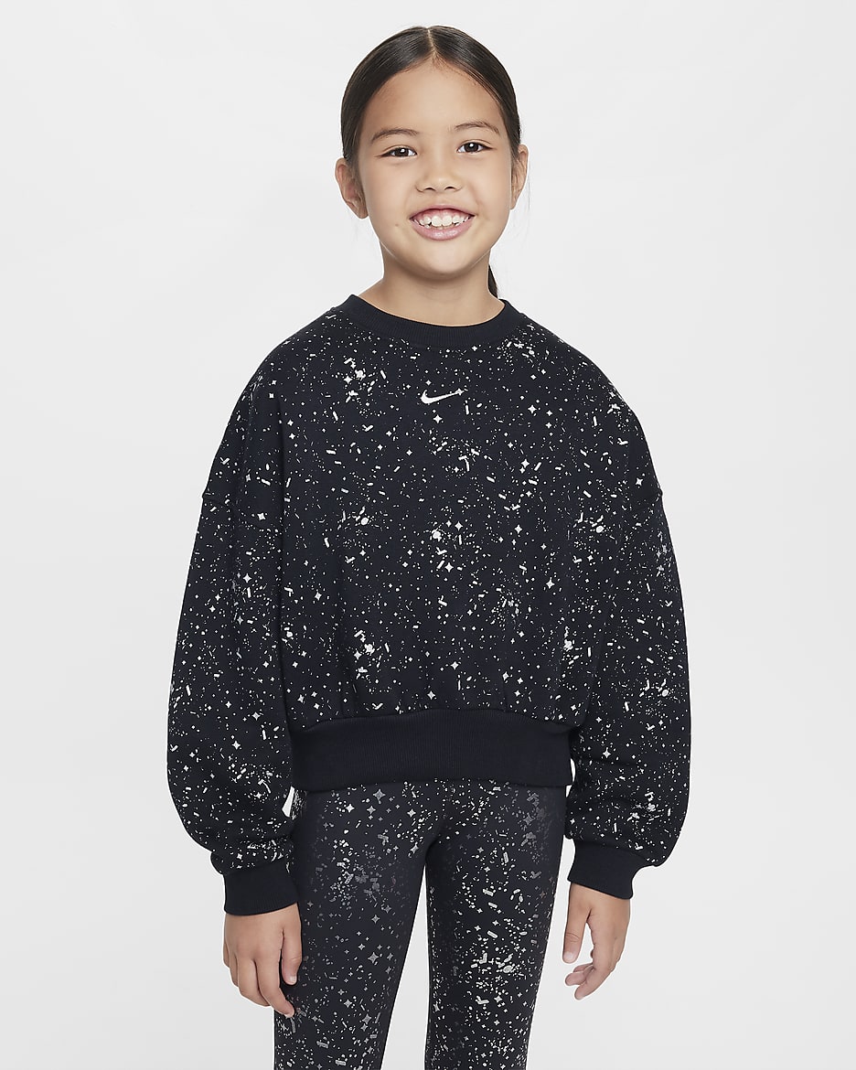 Nike Sportswear Club Fleece Older Kids' (Girls') Crew-Neck Sweatshirt - Black/Metallic Silver