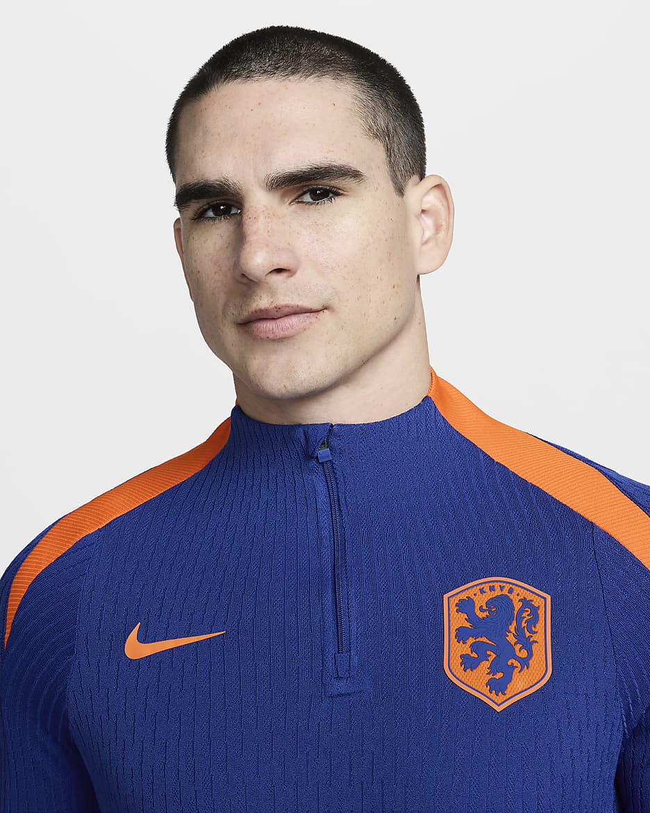 Netherlands Strike Elite Men's Nike Dri-FIT ADV Football Knit Drill Top - Deep Royal Blue/Safety Orange/Safety Orange