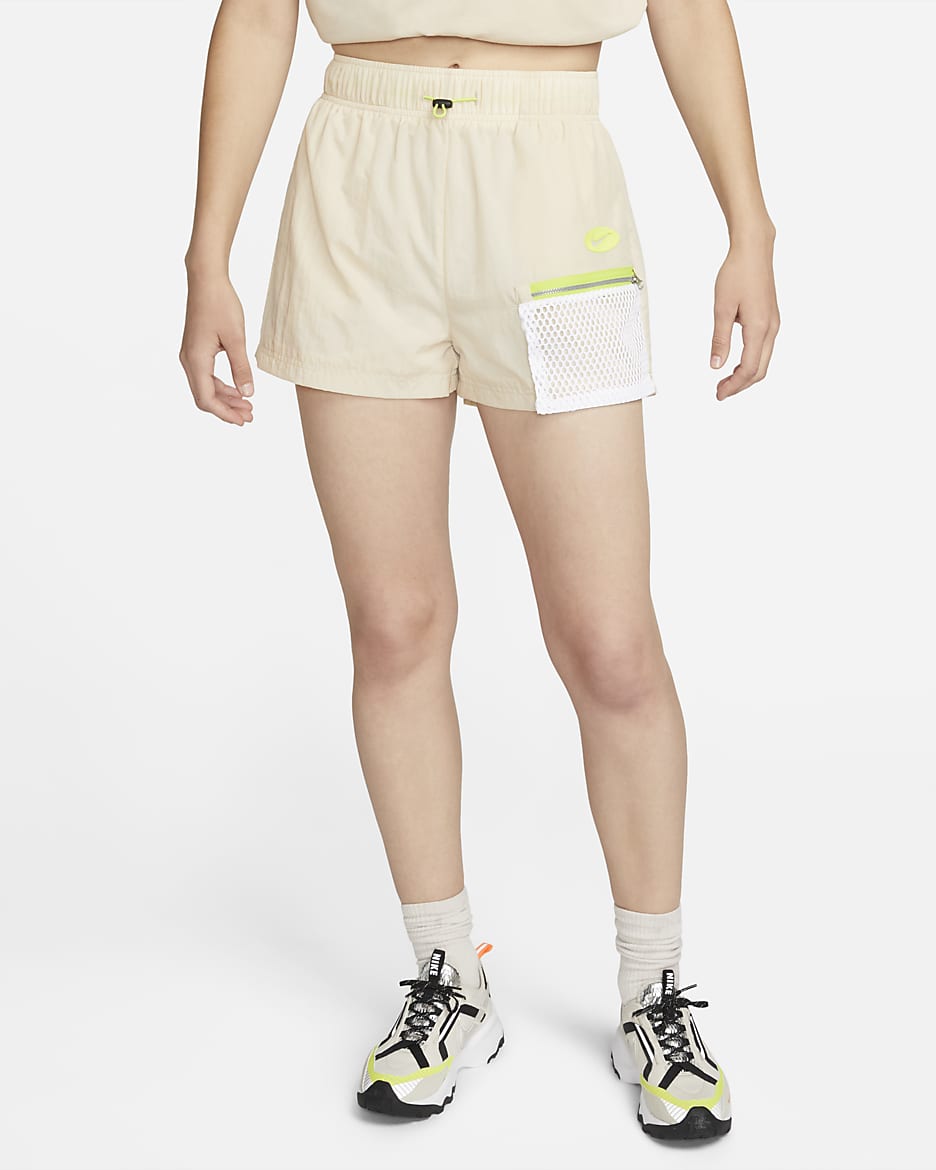 Nike Sportswear Icon Clash Women's High-Rise Woven Shorts - Sanddrift/White/Atomic Green