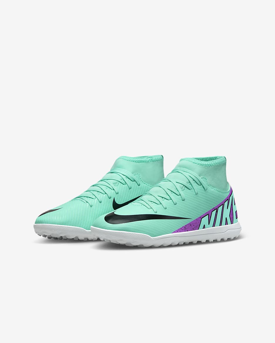 Nike Jr. Mercurial Superfly 9 Club Younger/Older Kids' Turf High-Top Football Shoes - Hyper Turquoise/Black/White/Fuchsia Dream