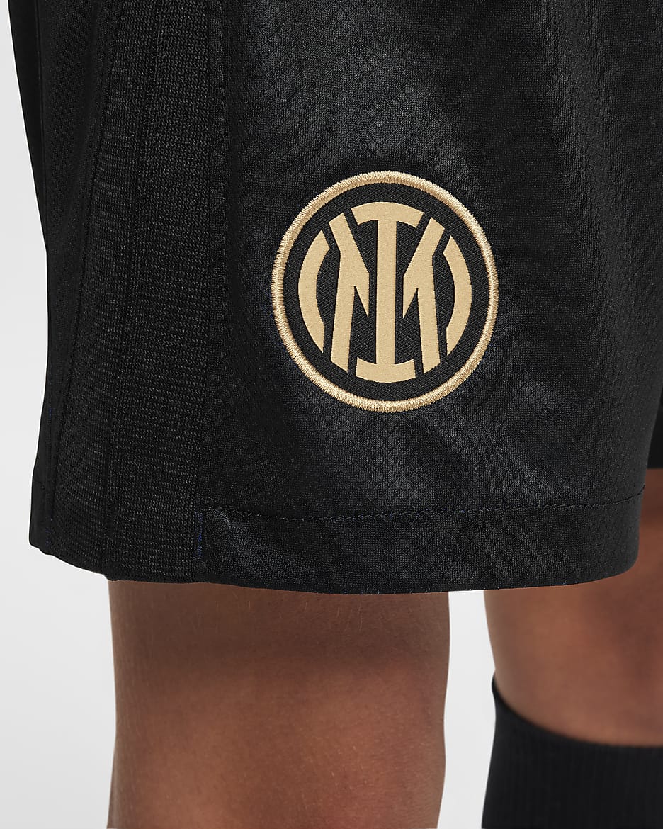 Inter Mailand 2024/25 Stadium Home Nike Replika-Fußballshorts mit Dri-FIT-Technologie (ältere Kinder) - Schwarz/Lyon Blue/Weiß