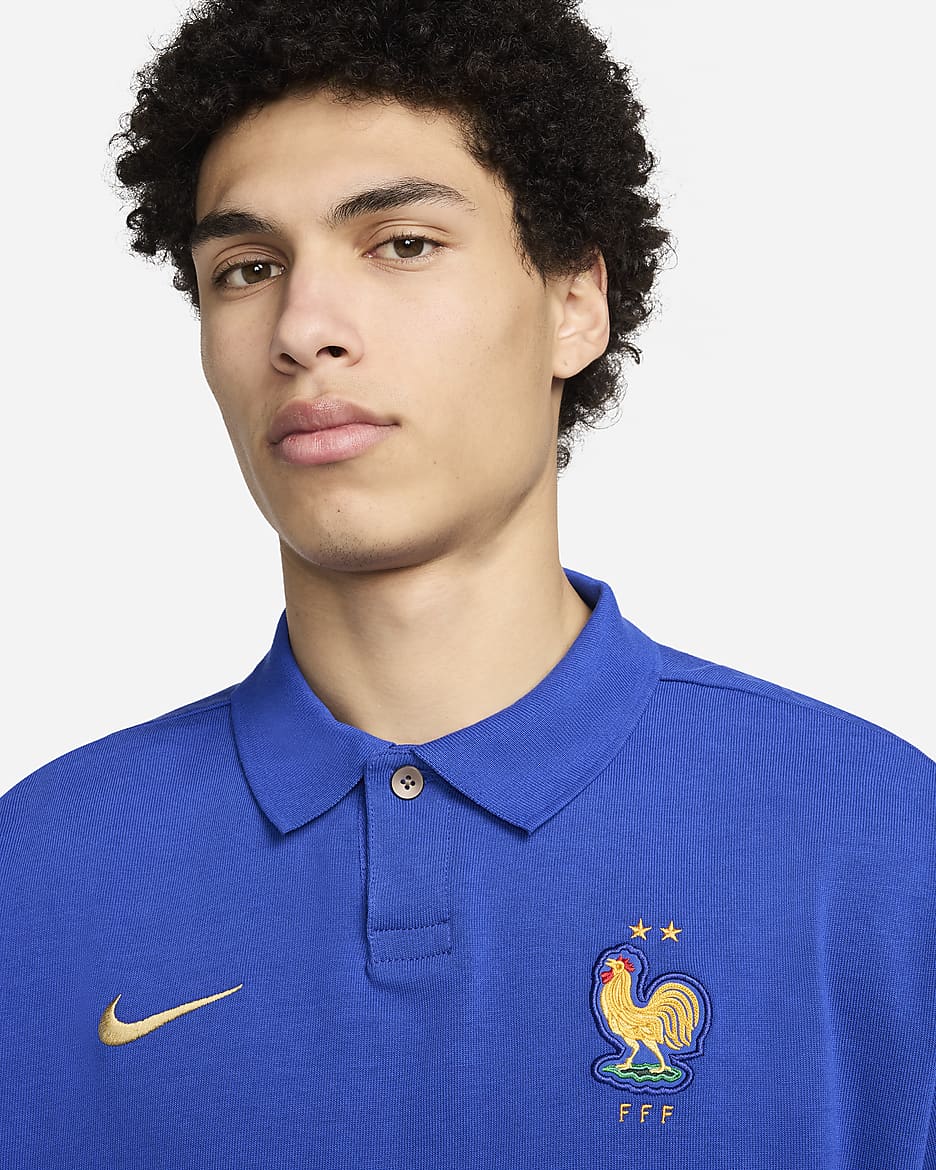 FFF Men's Nike Football Oversized Polo - Bright Blue/Club Gold