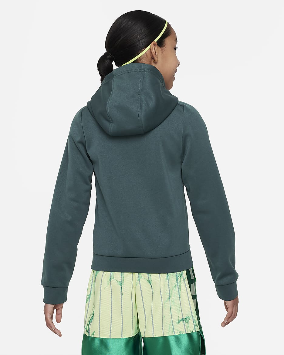 Nike Big Kids' (Girls') Therma-FIT Basketball Hoodie - Deep Jungle/Light Lemon Twist