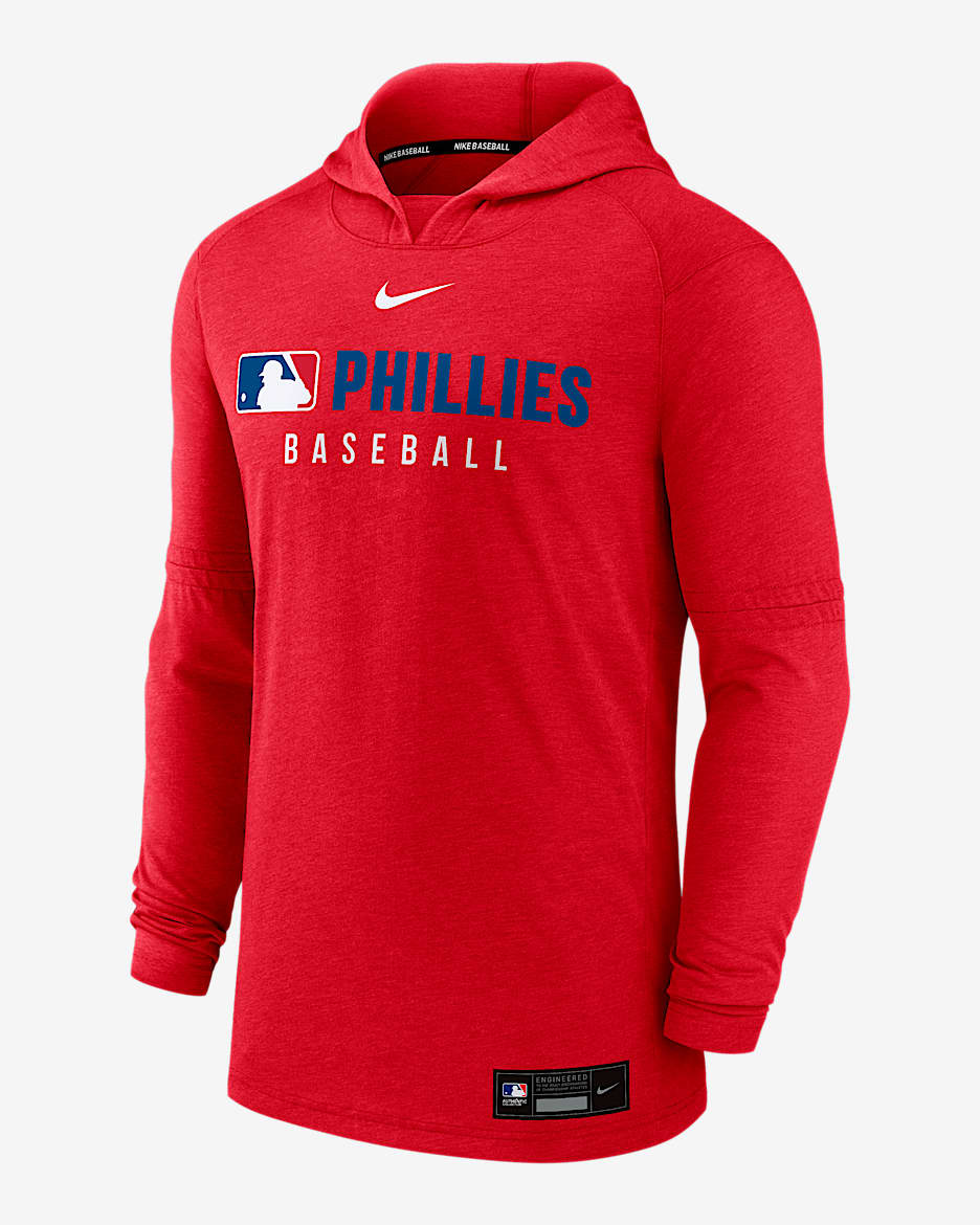 Sudadera con gorro sin cierre Nike Dri-FIT de la MLB para hombre Philadelphia Phillies Authentic Collection - Rojo jaspeado