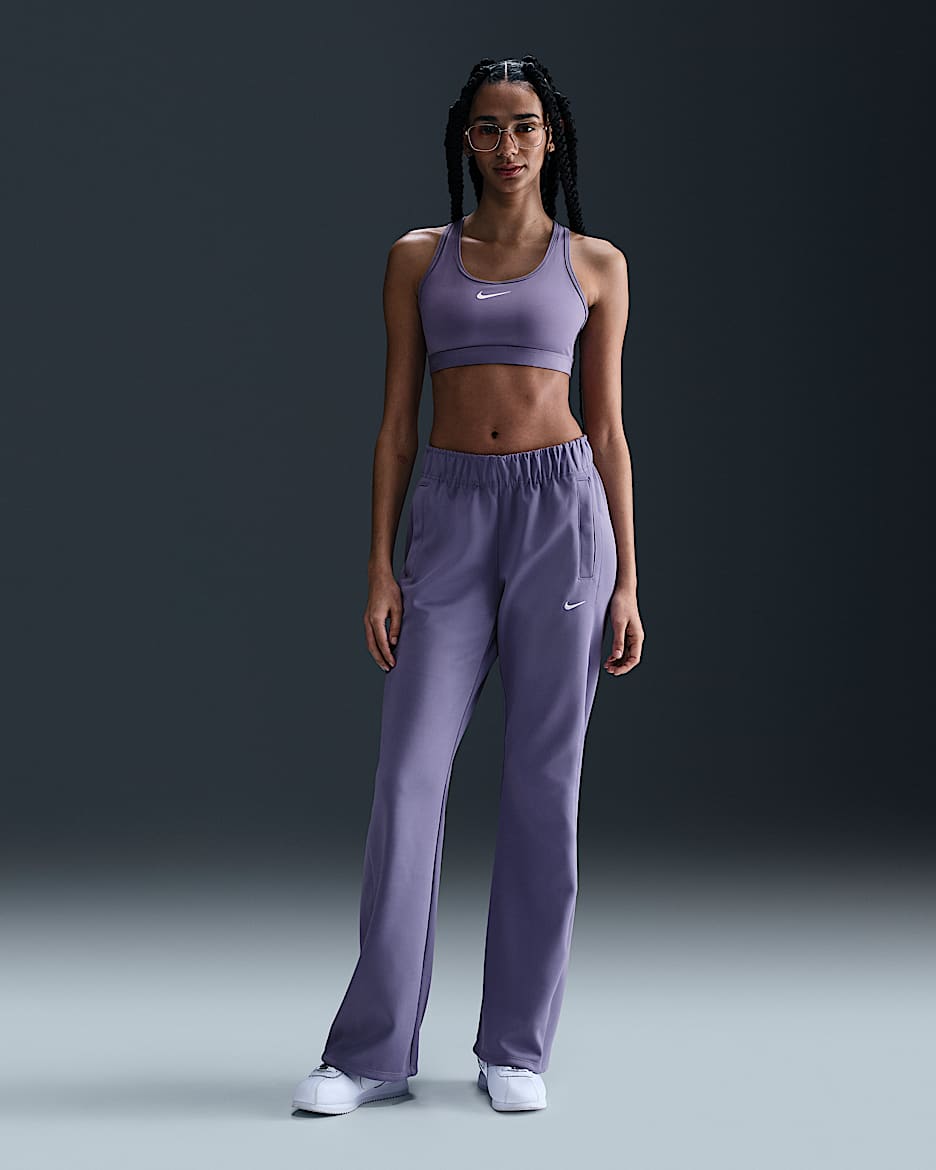 Pantaloni slim fit a vita media in maglia Nike Sportswear Windrunner – Donna - Dusty Amethyst/Bianco