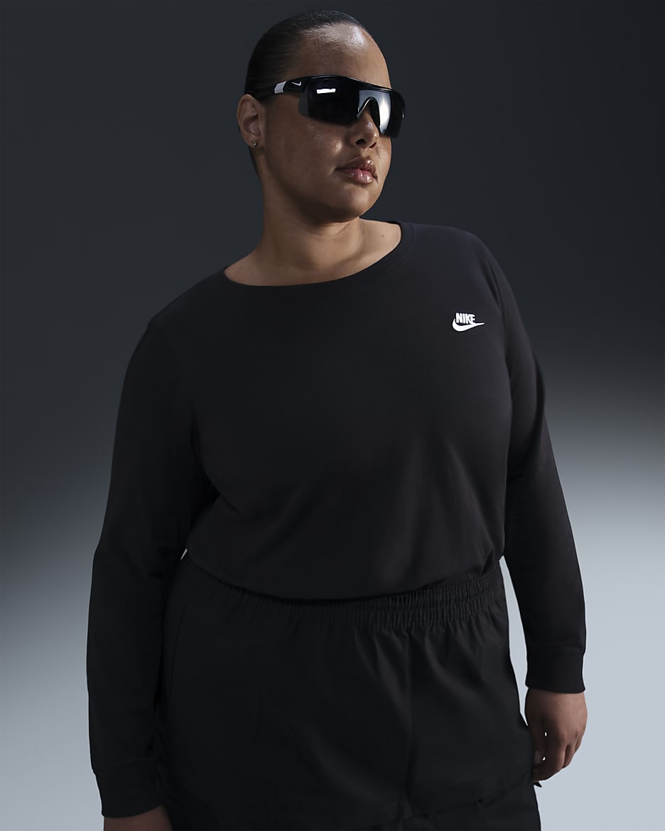 Nike Sportswear Club Women's Long-Sleeve T-Shirt (Plus Size) - Black/White