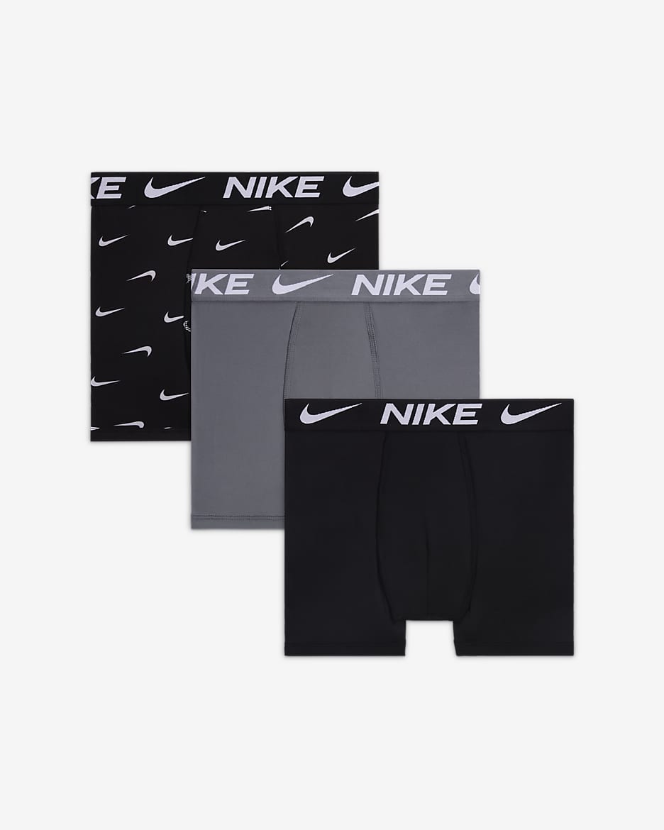Nike Dri-FIT Essentials Big Kids' Printed Boxer Briefs (3-Pack) - Multi-Color/Grey