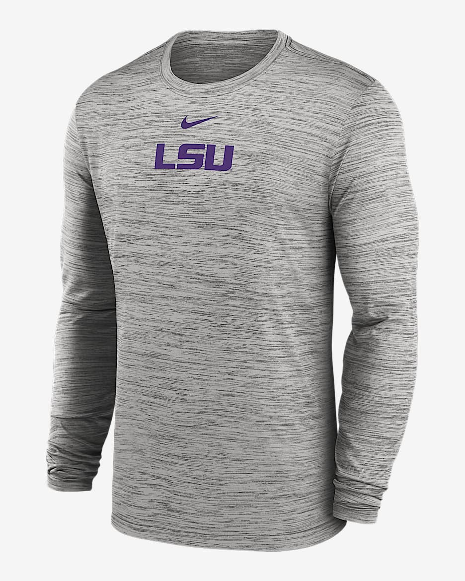 Playera de manga larga universitaria Nike Dri-FIT para hombre LSU Sideline Velocity - Gris