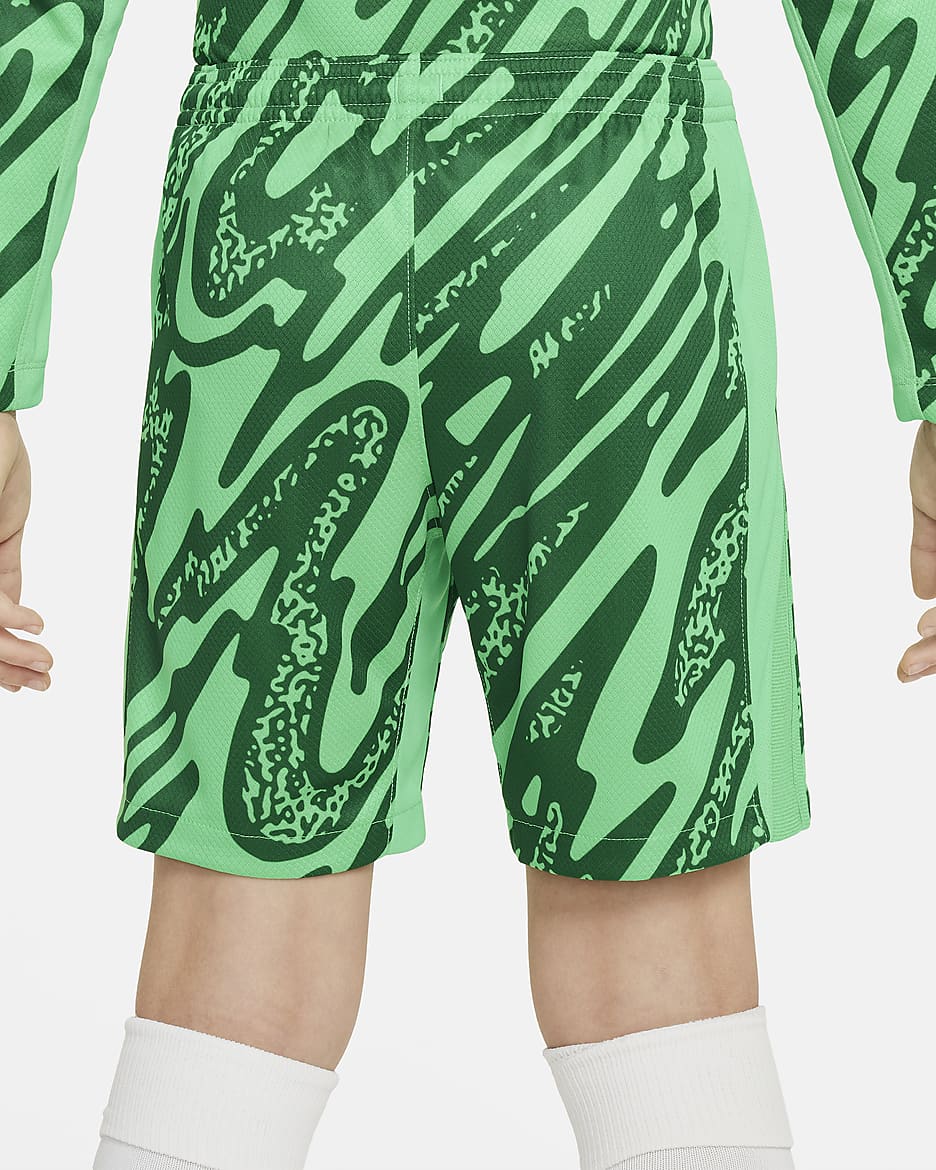 Spodenki piłkarskie dla dużych dzieci Nike Dri-FIT Paris Saint-Germain Goalkeeper Stadium 2024/25 (replika) - Green Spark/Pine Green/Biel