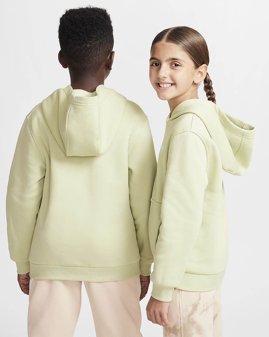 Nike Sportswear Club Fleece Older Kids' Pullover Hoodie - Olive Aura/White