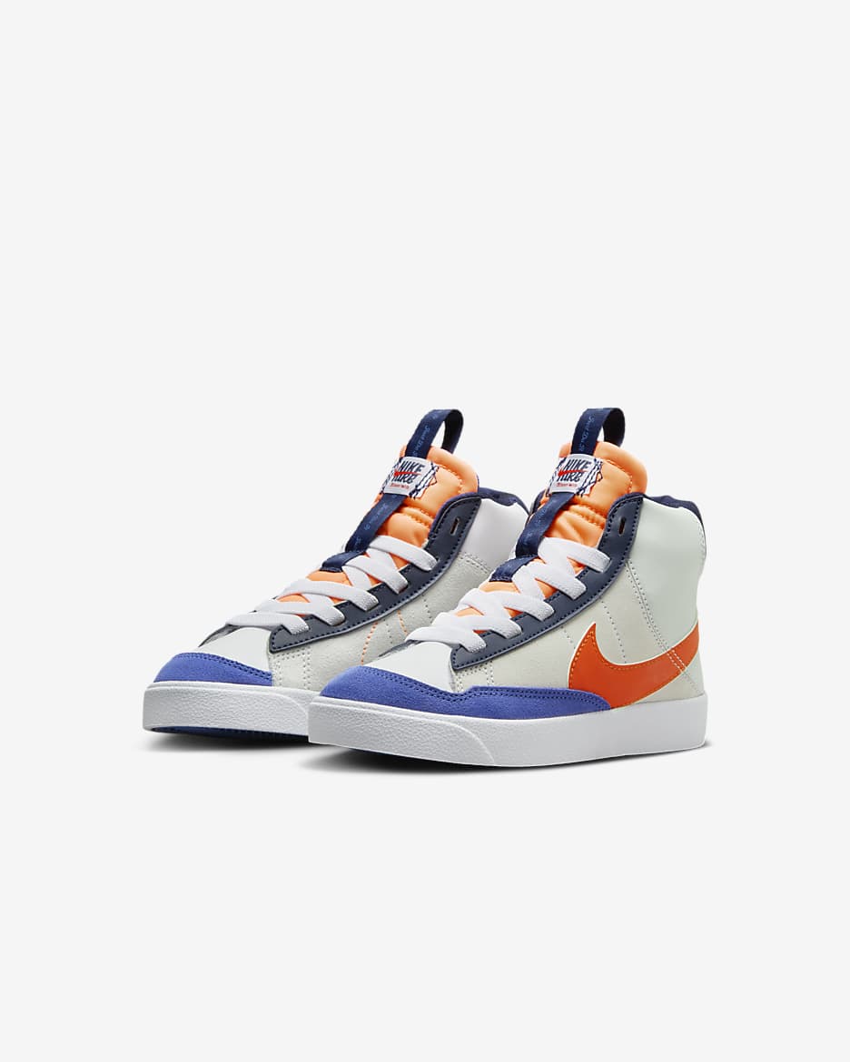 Nike Blazer Mid '77 SE Little Kids' Shoes - White/Light Silver/Midnight Navy/Team Orange