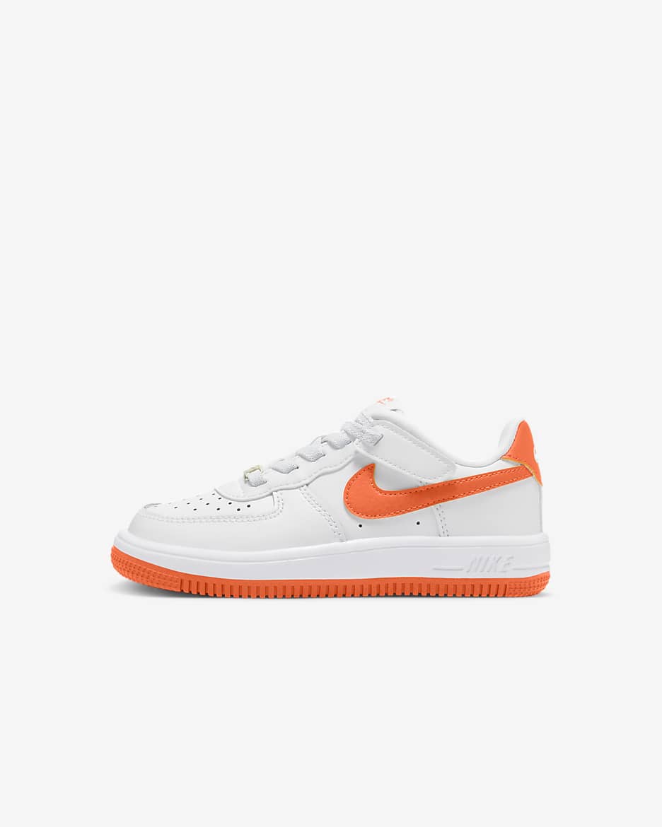 Nike Force 1 Low EasyOn Little Kids' Shoes - White/White/Safety Orange