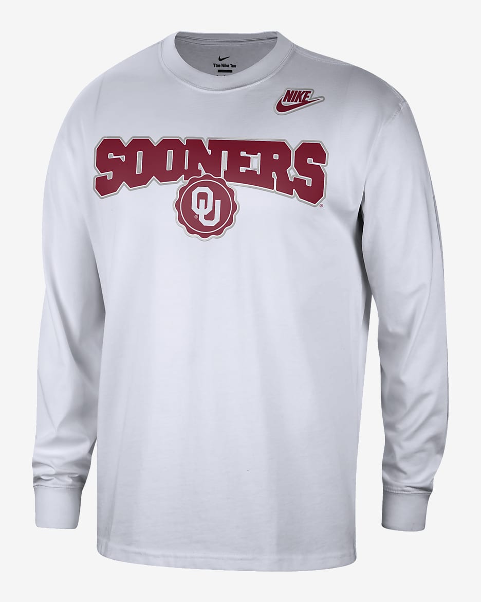 Oklahoma Max90 Men's Nike College Crew-Neck Long-Sleeve T-Shirt - White