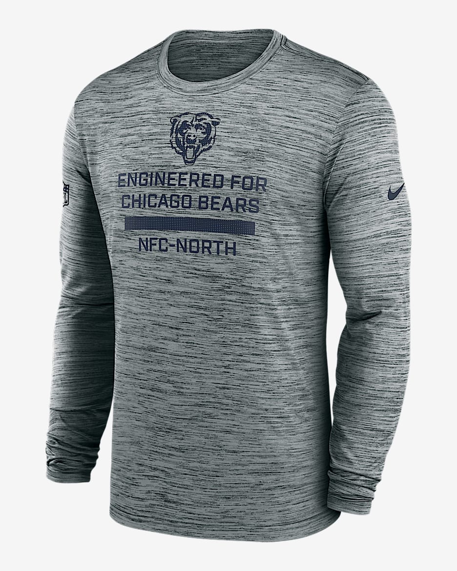 Chicago Bears Sideline Team Issue Velocity Men's Nike Dri-FIT NFL Long-Sleeve T-Shirt - Grey