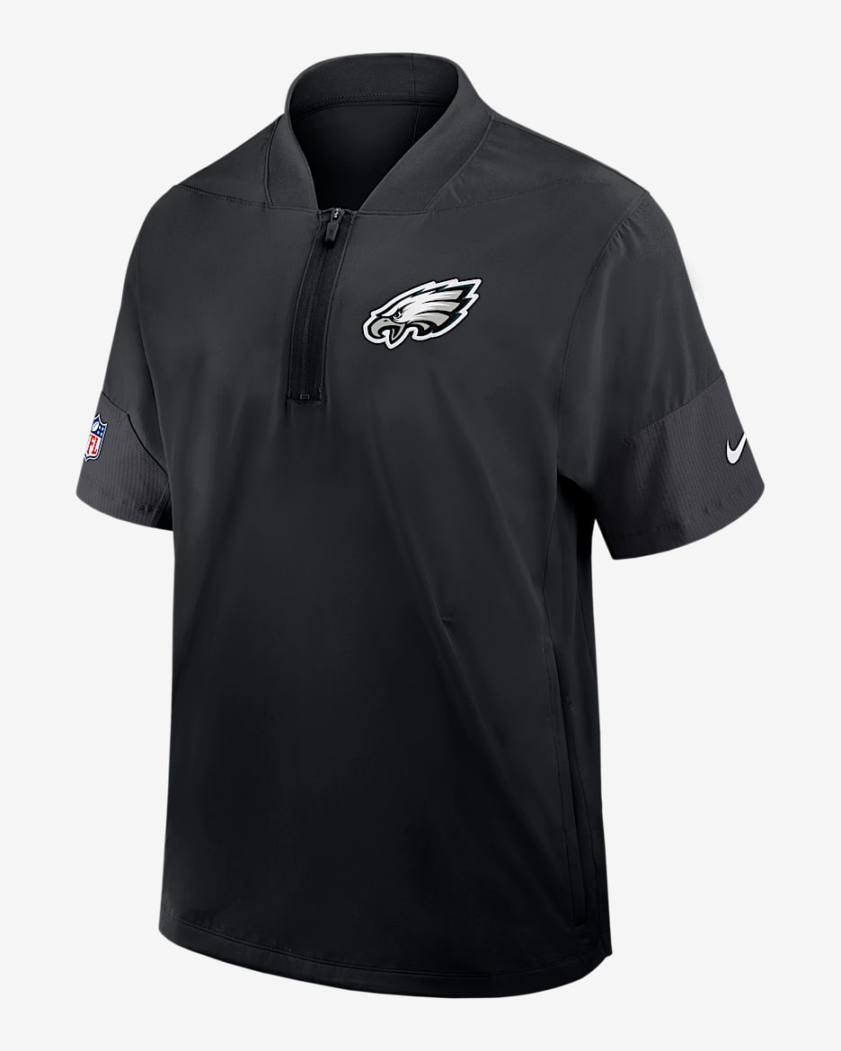 Philadelphia Eagles Sideline Coach Men's Nike NFL 1/2-Zip Short-Sleeve Hooded Jacket - Black