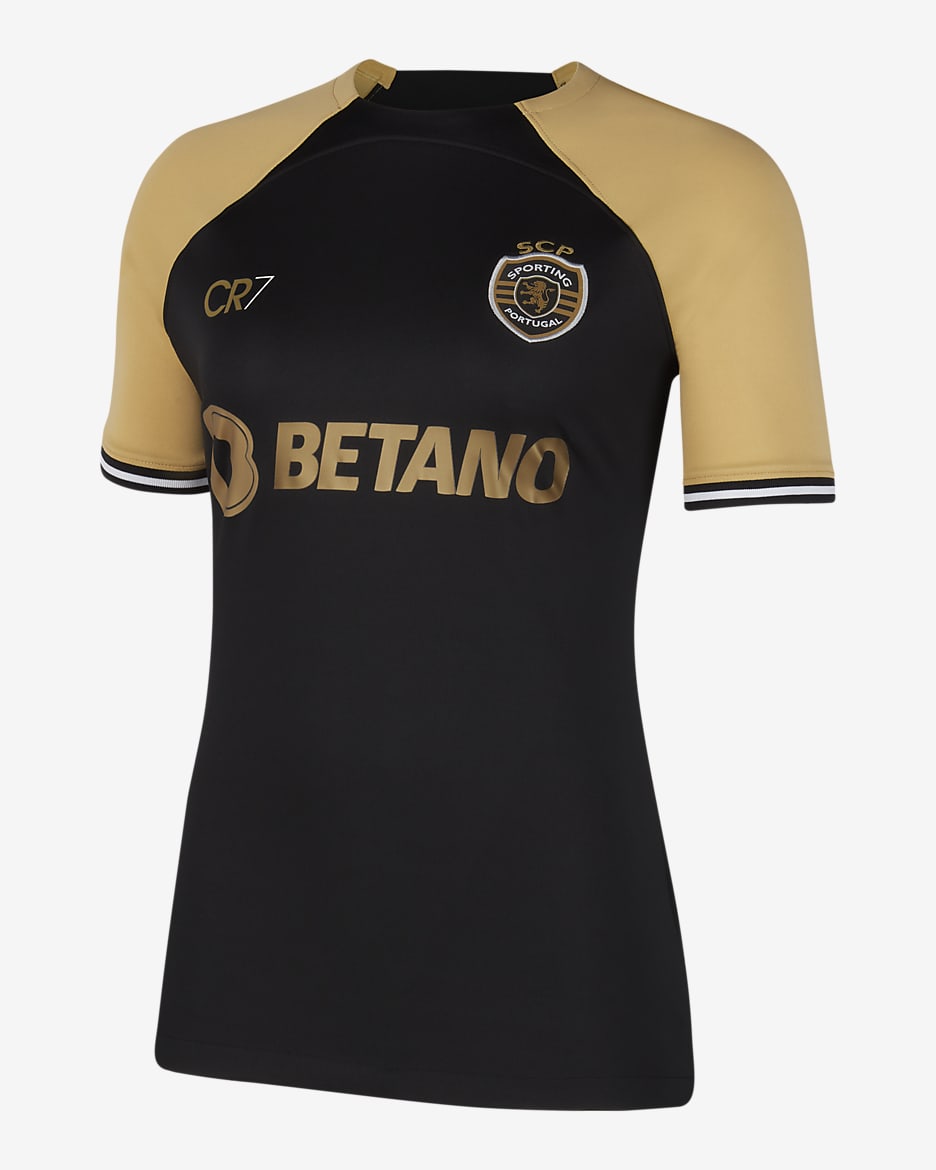 Sporting CP x CR7 2023/24 Stadium Women's Nike Dri-FIT Football Shirt - Black/Jersey Gold/Jersey Gold