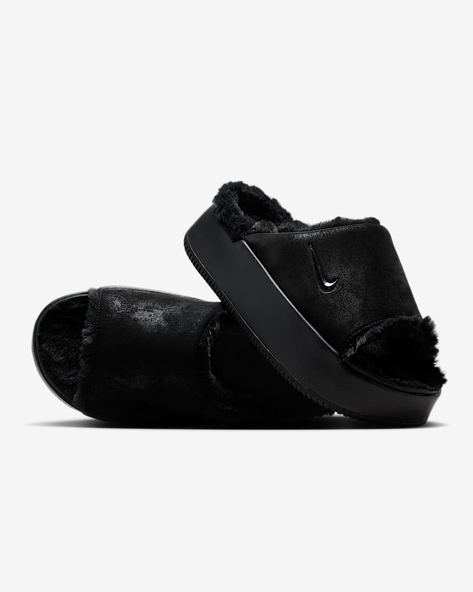 Nike Calm Elevation Fur Women's Slides - Black/Black