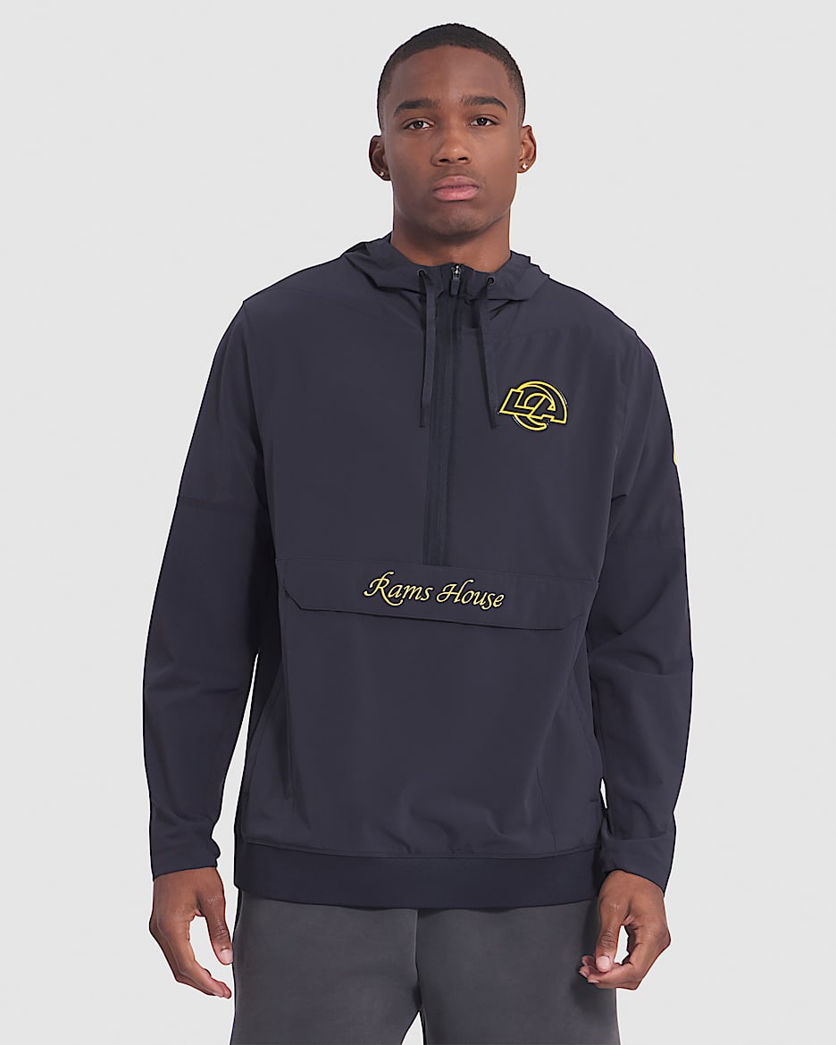 Chamarra Nike de la NFL con gorro de medio cierre para hombre Los Angeles Rams Rivalries Collection Sideline Anorak - Azul marino