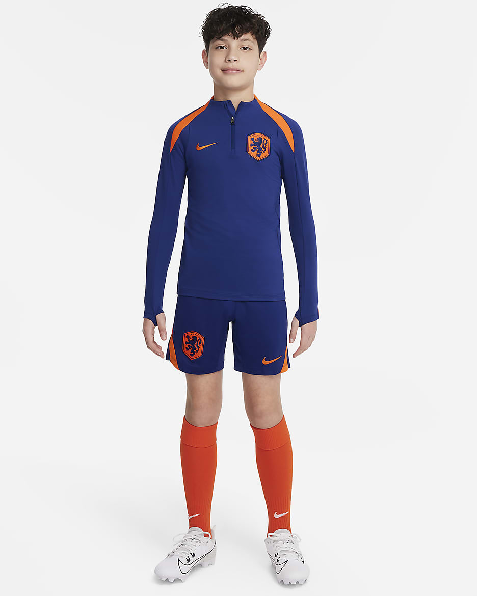 Nederland Strike Nike Dri-FIT fotballtreningsoverdel til store barn - Deep Royal Blue/Safety Orange/Safety Orange