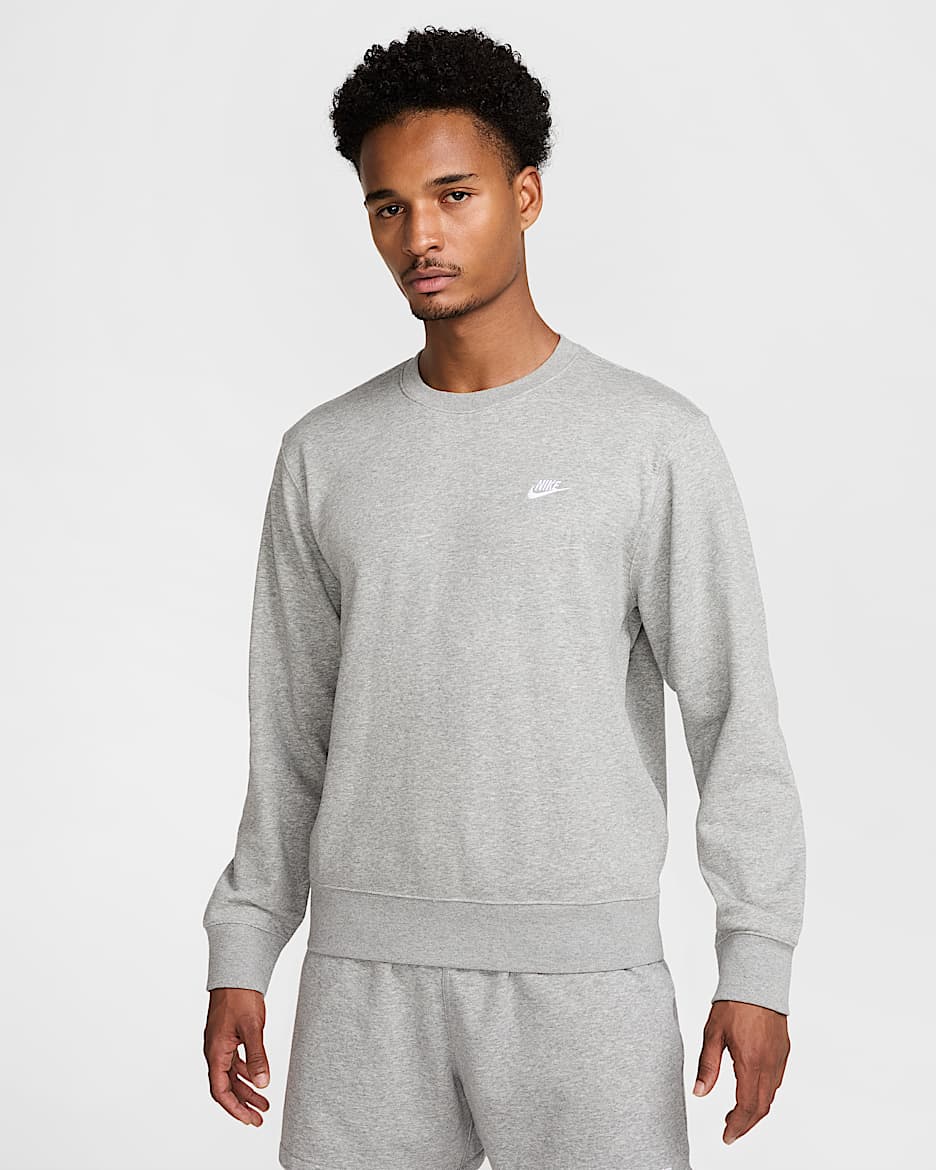 Haut en molleton Nike Club pour homme - Dark Grey Heather/Light Smoke Grey/Blanc