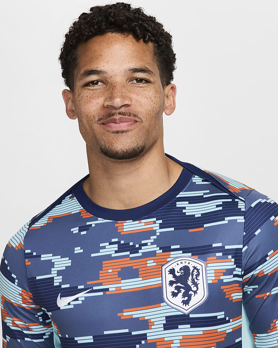 Netherlands Academy Pro Men's Nike Dri-FIT Football Pre-Match Short-Sleeve Top - Blue Void/Copa/White