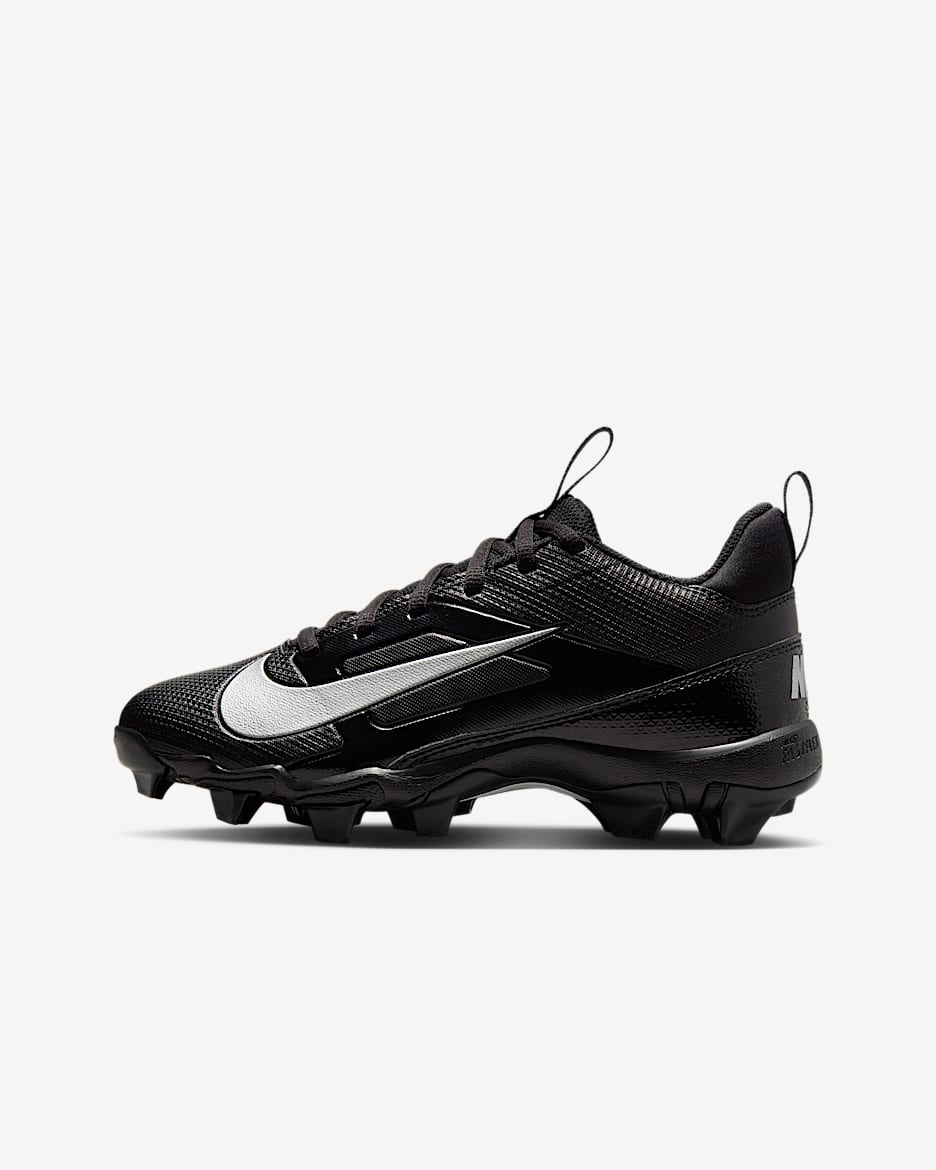 Tacos de fútbol americano para niños grandes (ancho) Nike Alpha Menace 4 Shark - Negro/Plata metalizado