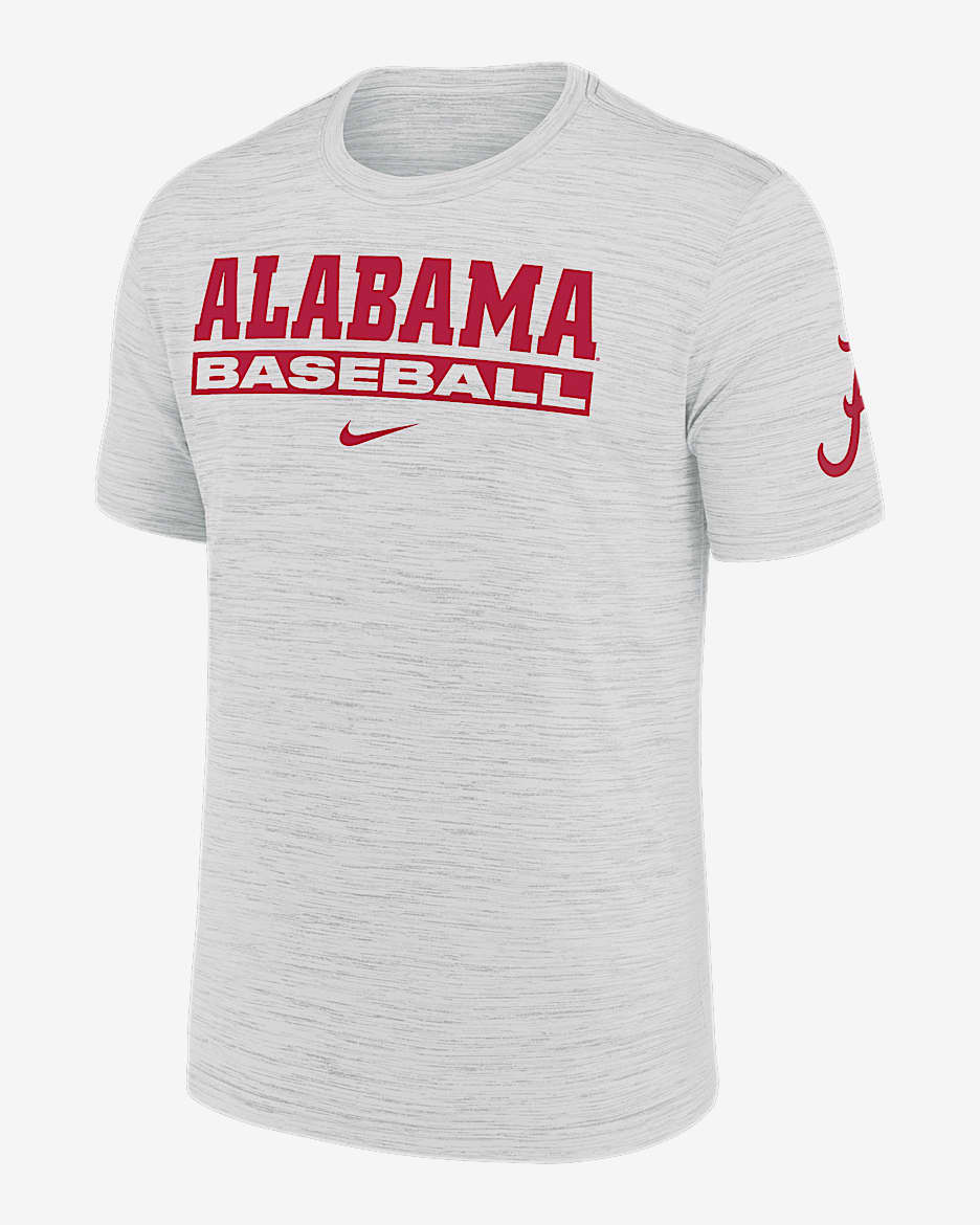 Alabama Crimson Tide Velocity Baseball Wordmark Stack Men's Nike Dri-FIT College T-Shirt - White