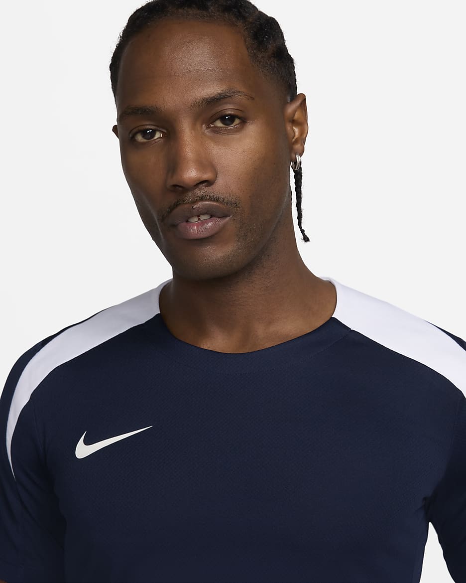 Haut de foot à manches courtes Dri-FIT Nike Strike pour homme - Obsidian/Obsidian/Blanc/Blanc