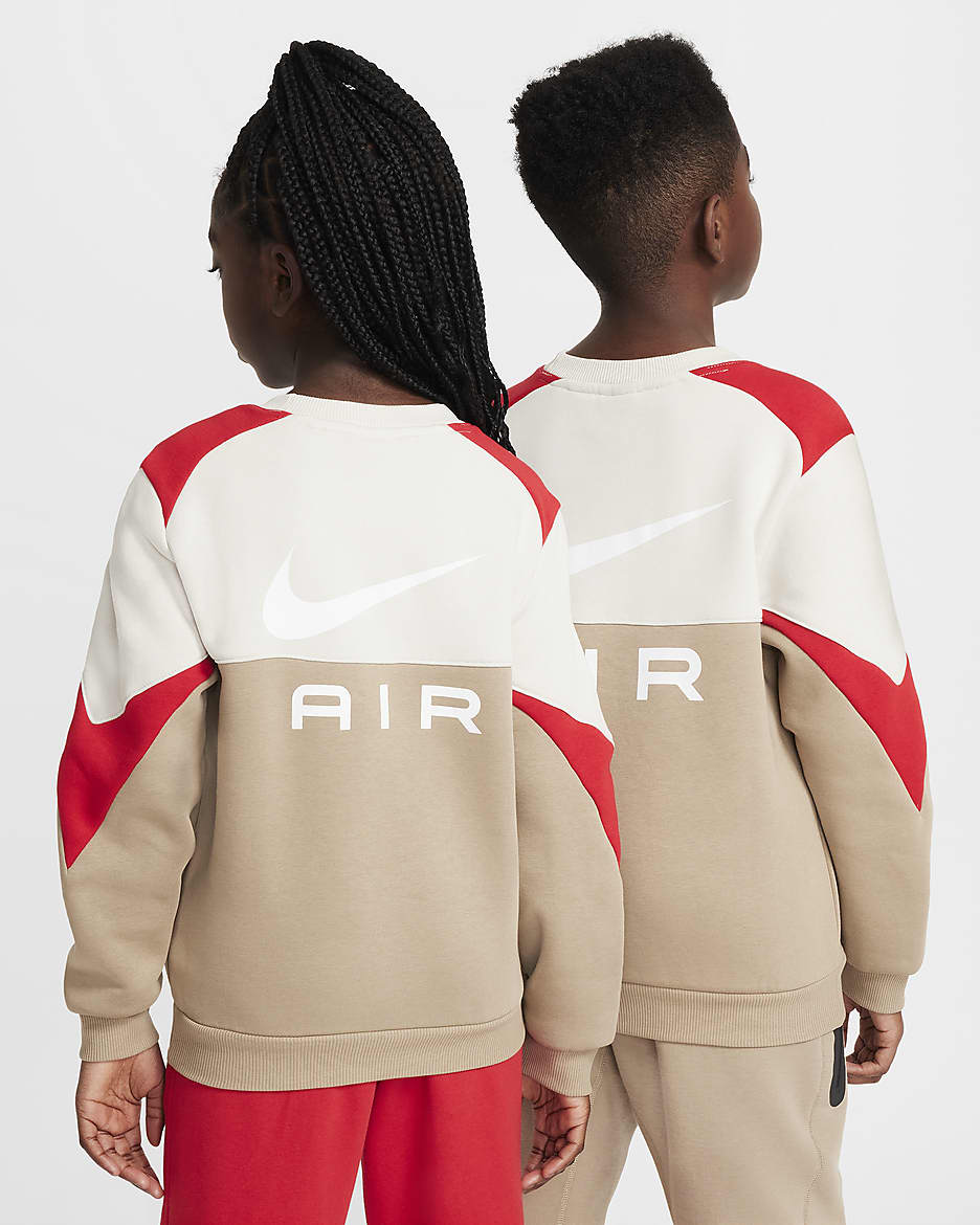 Nike Air Sweatshirt mit Rundhalsausschnitt (ältere Kinder) - Khaki/Light Orewood Brown/University Red/Weiß