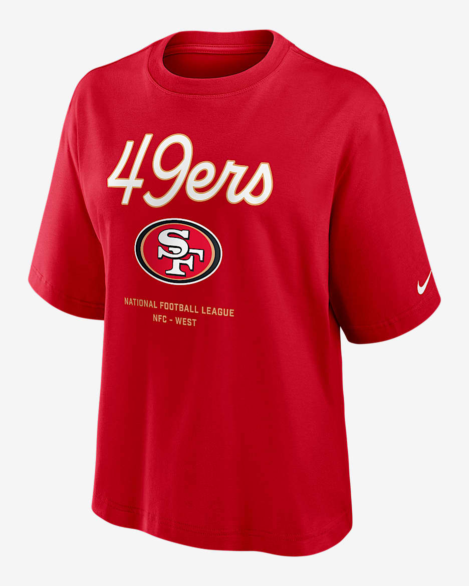 San Francisco 49ers Essential Script Boxy Women's Nike NFL T-Shirt - Gym Red