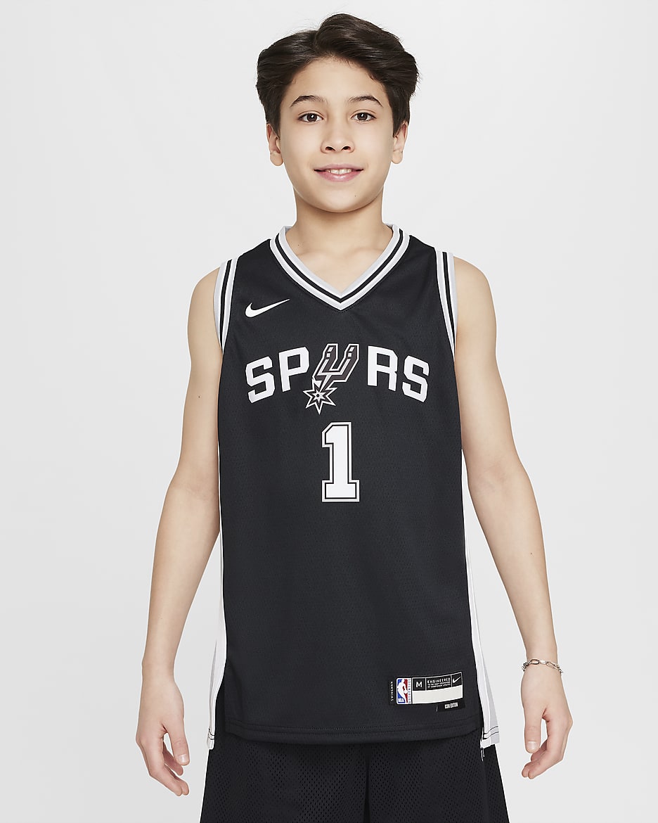 San Antonio Spurs 2022/23 Icon Edition NBA Swingman mez nagyobb gyerekeknek (fiúknak) - Fekete