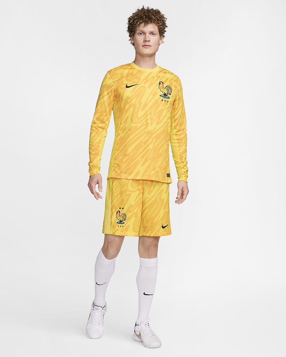 Męska koszulka piłkarska Nike Dri-FIT FFF (drużyna damska) Stadium Goalkeeper 2024/25 – replika - Tour Yellow/University Gold/University Gold/Czerń