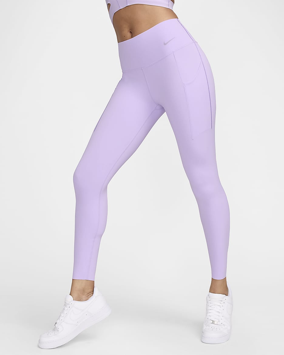 Nike Universa 7/8-legging met halfhoge taille, zakken en medium ondersteuning voor dames - Lilac Bloom/Zwart