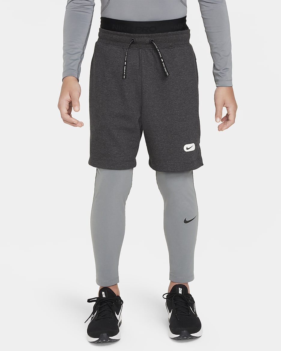 Nike Pro Dri-FIT Big Kids' (Boys') Tights - Smoke Grey/Smoke Grey/Black