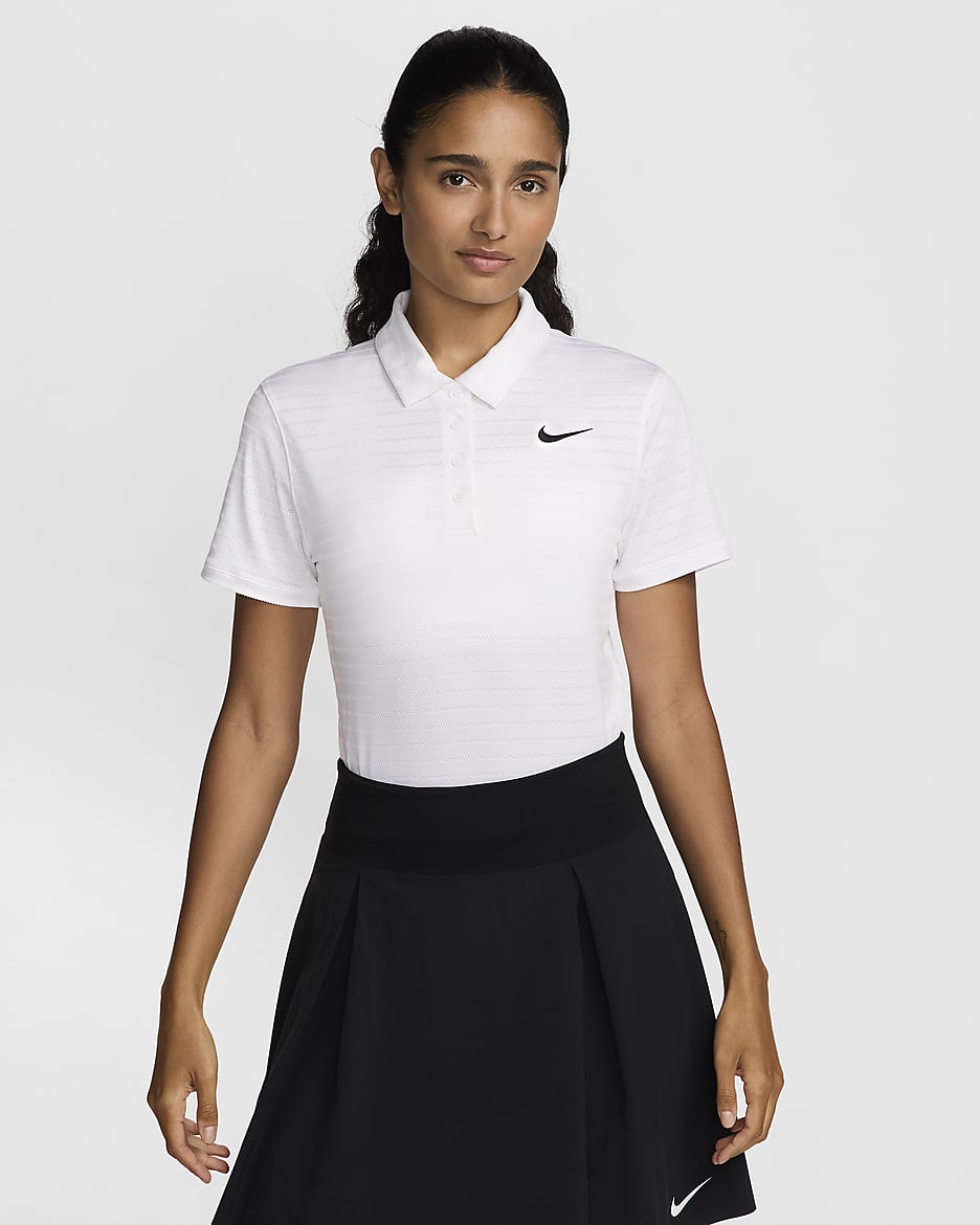 Nike Victory Women's Dri-FIT Short-Sleeve Striped Golf Polo - White/White/Black