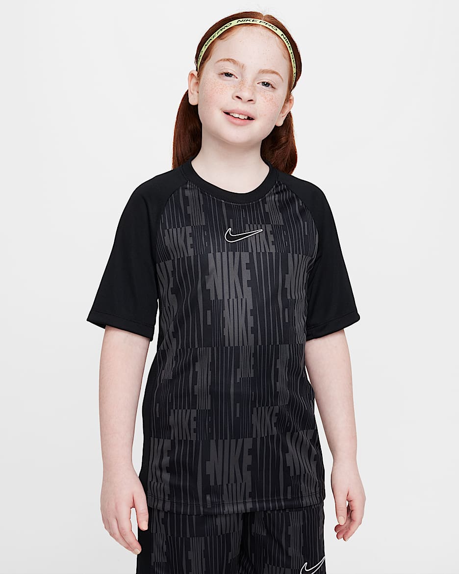 Playera de fútbol de manga corta Dri-FIT para niños talla grande Nike Academy - Negro/Negro/Negro