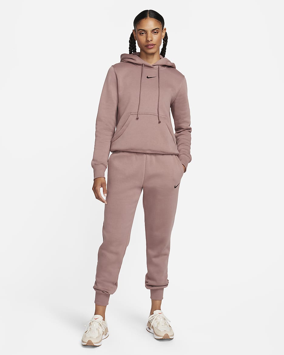 Nike Sportswear Phoenix Fleece joggingbroek met halfhoge taille voor dames - Smokey Mauve/Zwart