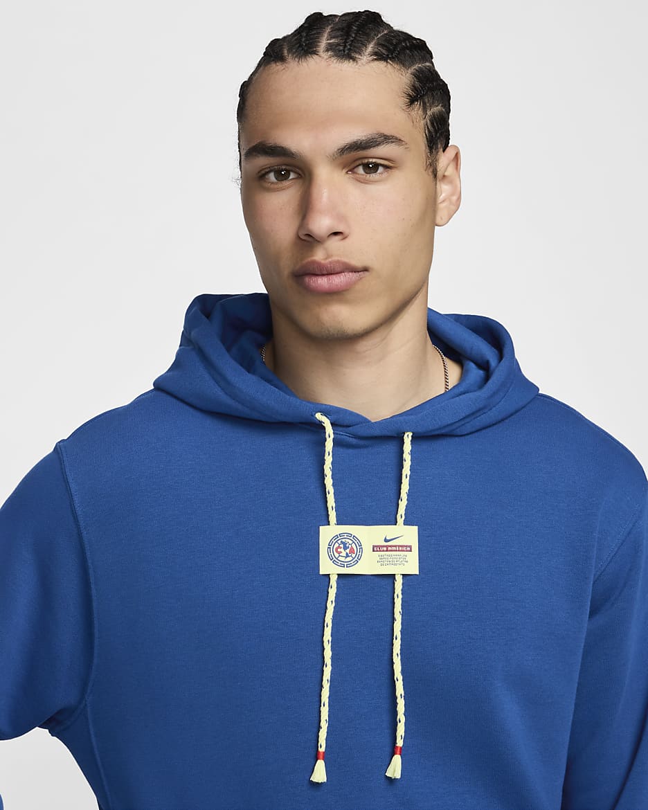 Club América Club Men's Nike Soccer French Terry Pullover Hoodie - Gym Blue/Lemon Chiffon