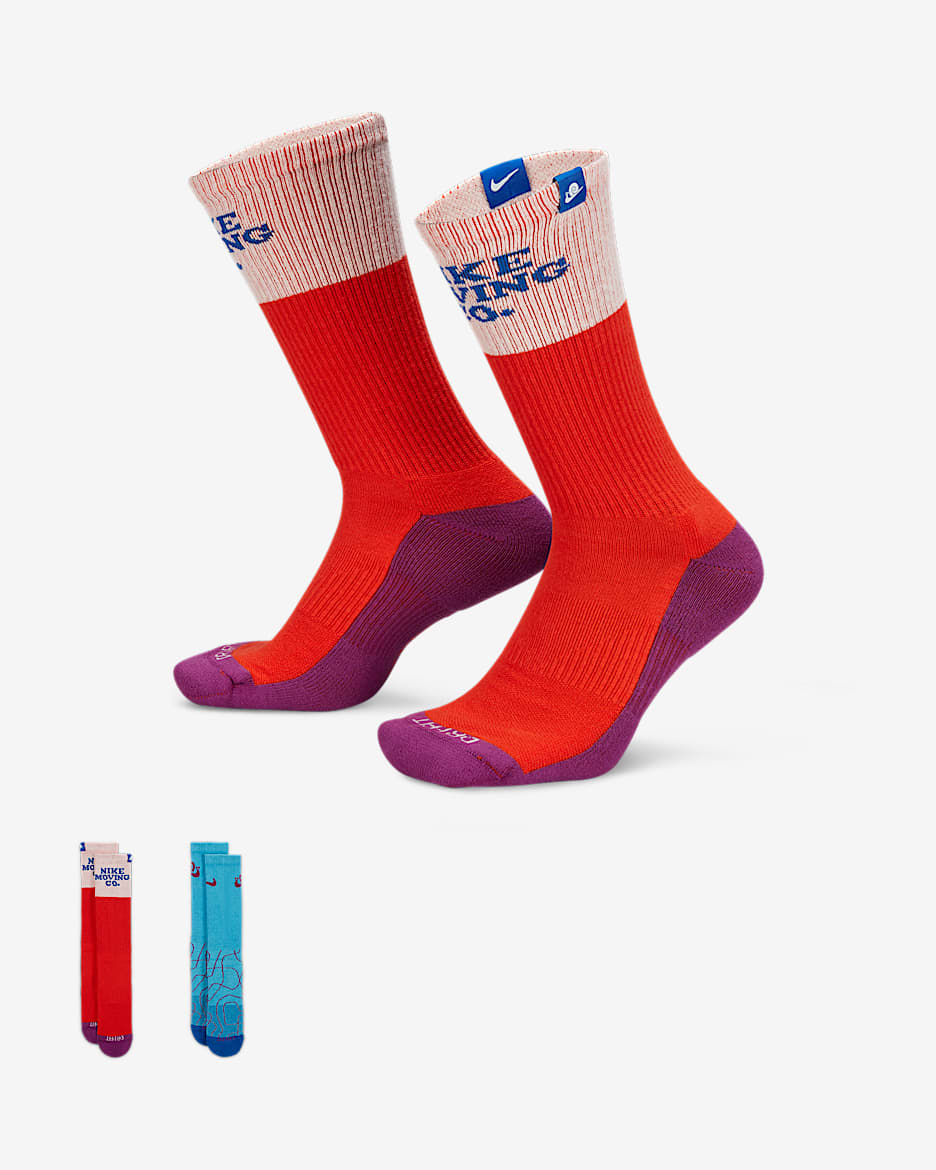 Nike Everyday Plus Cushioned Crew Socks (2 Pairs) - Multi-Color