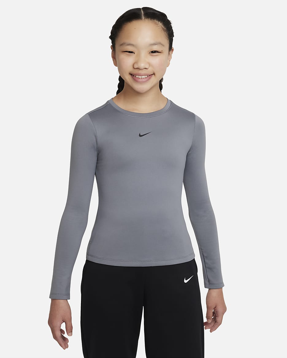 Nike One Big Kids' Therma-FIT Long-Sleeve Training Top - Smoke Grey/Black