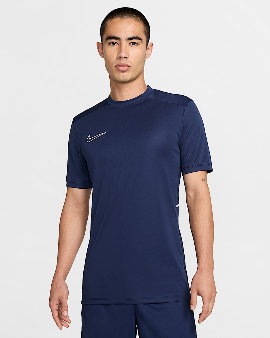 Playera de fútbol de manga corta Dri-FIT para hombre Nike Academy - Azul marino medianoche/Azul marino medianoche/Blanco/Blanco