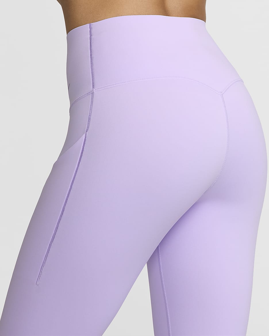 Nike Universa Women's Medium-Support High-Waisted 7/8 Leggings with Pockets - Lilac Bloom/Black